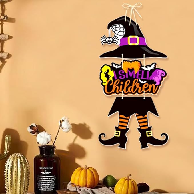 Halloween Decorations Witch Hanging Sign Front Door Hanger Wreath Decor Indoor Outdoor Yard Wall Decorations Witch Hat Door Sign for Halloween Party Farmhouse House Home Decor Supplies