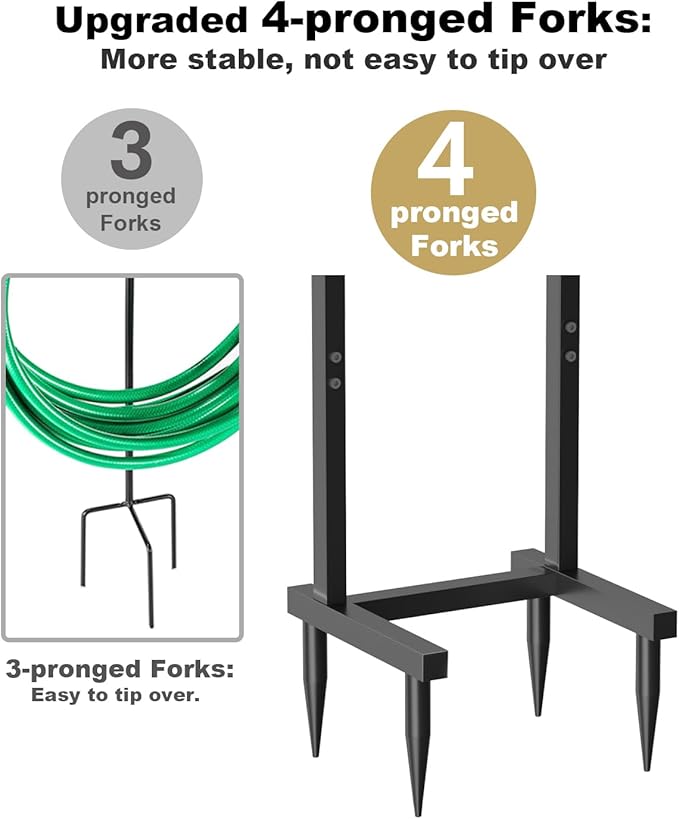 Freestanding Garden Hose Holder with 4 Spikes, Heavy Duty Metal Reel Stand Hanger Rack Organizer, Holds Storage 150ft Hose for Outside Yard Lawn, Black