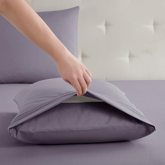 Clara Clark Bed Sheets, Premier 1800 Series Bed Sheet Set, Deep Pocket, Wrinkle, Fade, Stain Resistant, Luxury Soft Bedding Sheets & Pillowcases, California King, Grayish Purple