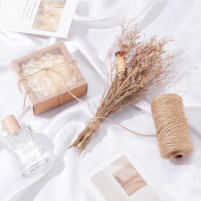 100M/328 Feet Natural Jute String 1mm Thin Macrame Rope Linen Twine Hemp Handmade Garden Wrapping Packing Hanging Roll Thread Cord for Gardening Home Gift Packing Wrapping Craft Decoration