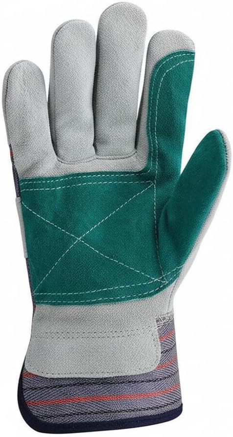 Giorgino Cow Split Leather Work Gloves Double Palm Pack of 5 for Men & Women, Gardening Gloves with Reinforced Fingertips, Knuckle Guard & Safety Cuff