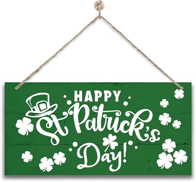 Hanging Happy St. Patrick's Day Wooden Wall Art, Irish Home Sign, Rustic Farmhouse Decor