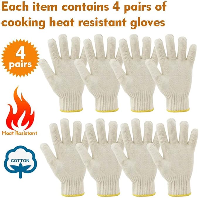 4 Pairs Oven Gloves with Fingers, Thin and Light Heat Resistant Gloves for Cooking, Baking, BBQ, Kitchen Safety