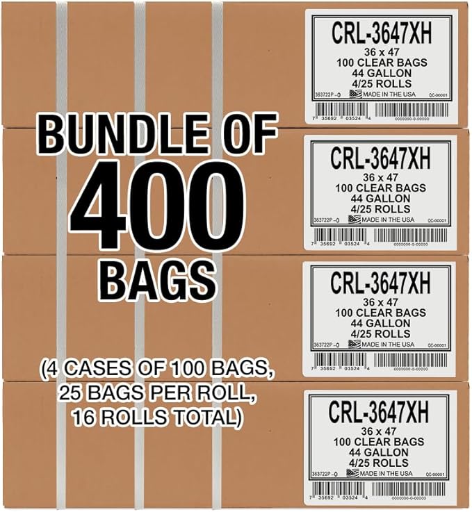 Aluf Plastics 45 Gallon 0.9 MIL Clear Garbage Bags - 36" x 47" - Pack of 400 - For Industrial, Healthcare, & Municipal