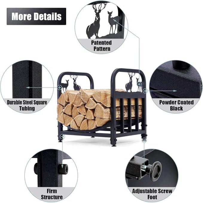 INNO STAGE Firewood Log Rack, Iron Wood Lumber Storage Holder for Fireplace, Heavy Duty Log Storage Bin for Firepit Stove Accessories Indoor - Perfect Construction - No Any Screw to Install