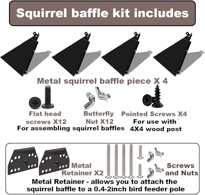 Metal Squirrel Baffle，Adjustable Opening Size Up to 4x4 Wide Wooden Post,Squirrel Baffle for Bird Feeders Without Removing Bird Feeder Poles Or Shepherd's Hooks.17inch