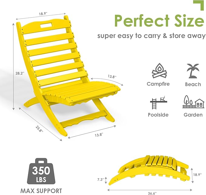 GREENVINES Folding-Xavier-Chair | Wave | Portable Adirondack-Chairs | HDPE Plastic | All Weather Fire-Pit Chair | Yellow | for Beach Outdoor Deck Poolside Garden Patio Porch Fishing