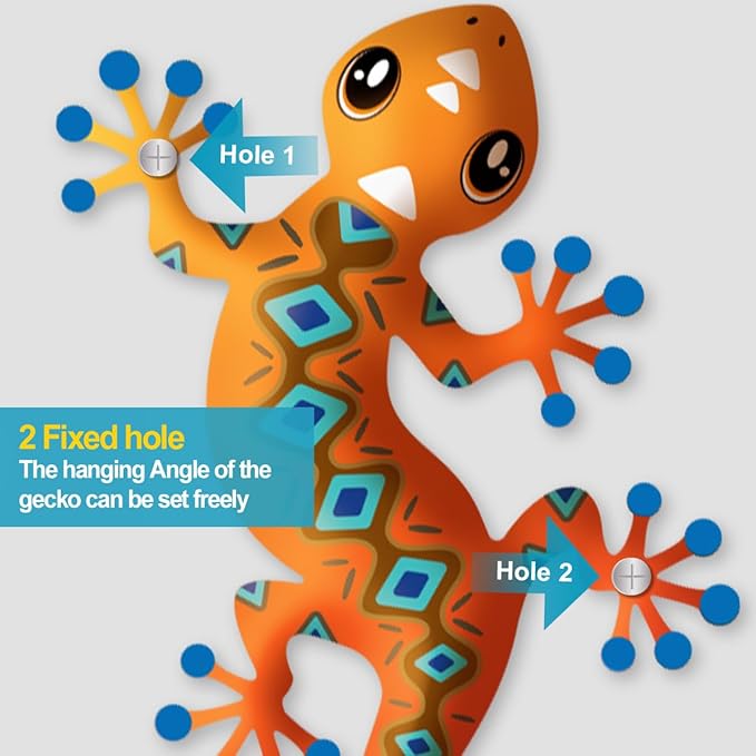 4 Pcs Metal Gecko Outdoor Decorations - Metal Wall Art Hanging Sculpture Decoration for Garden Yard Fence Porch Wall Decor, Gift for Mom Dad Friends