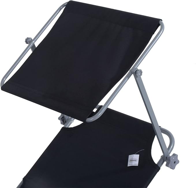 Outsunny Outdoor Lounge Chair, Adjustable Folding Chaise Lounge, Tanning Chair with Sun Shade for Beach, Camping, Hiking, Backyard, Black