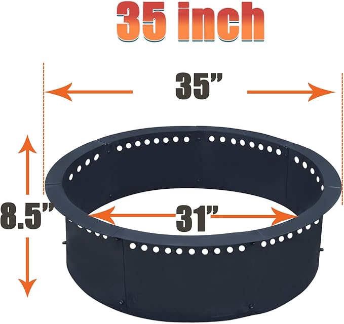 SoulMate Outdoor 35-Inch Outer/31-Inch Inner Fire Pit Ring Smokeless,Duty Solid Metal Steel Round Firepit Rim Insert for DIY Fire Pits, Outdoor Above or In-Ground, Camping Garden Patio Backyard.