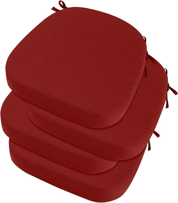 idee-home Outdoor Chair Cushions Set of 4, 17" x 17" x 3" Thick D-Shaped Patio Furniture Outdoor Seat Cushions Waterproof with Ties, Dining Pads