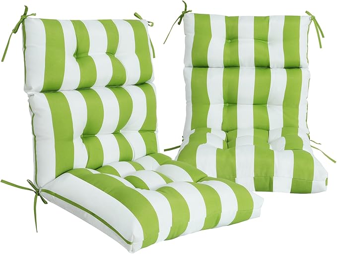 High Back Chair Cushions Set of 2, Adirondack Chair Cushion with Waterproof, Rocking Chair Cushion for Outdoor Patio, Garden Porch 45”x 22”x 4 (2, Green White B)
