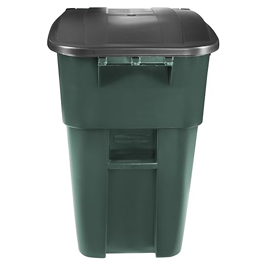 Rubbermaid Commercial Products BRUTE Rollout Heavy-Duty Wheeled Trash/Garbage Can, 50-Gallon, Dark Green, for Restaurants/Hospitals/Offices/Warehouses/Garage