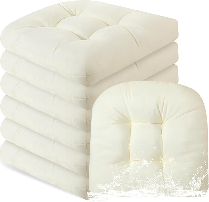 Thyle Outdoor Chair Cushions Set of 6 Waterproof Sun Protection Square Tufted Overstuffed Patio Furniture Seat Cushion for Patio Furniture Dining Indoor 19" x 19"(Beige)