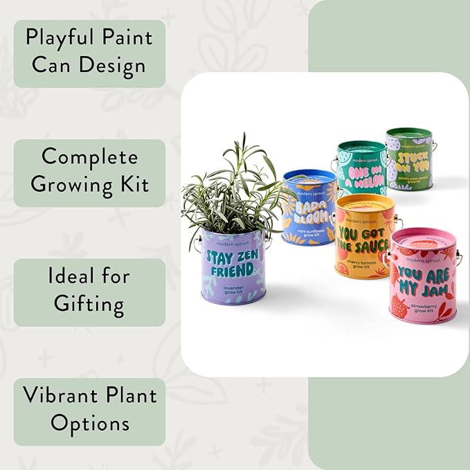 Modern Sprout Complimentary Color Grow Kits (Pack of 6) - Seed Starter Kit - Includes Strawberry, Sunflower, Cactus, Tomato, Melon & Lavender Seeds - Gardening Gifts that Grows with Love