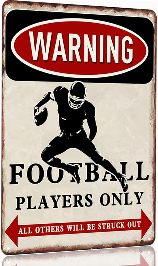 Football Tin Sign Football Decor Gifts For Boys 8-12 Football Posters For Boys Kids Bedroom Stuff Wall Signs Warning Football Players Only All Others Will Be Struck Out 12x8 Inches