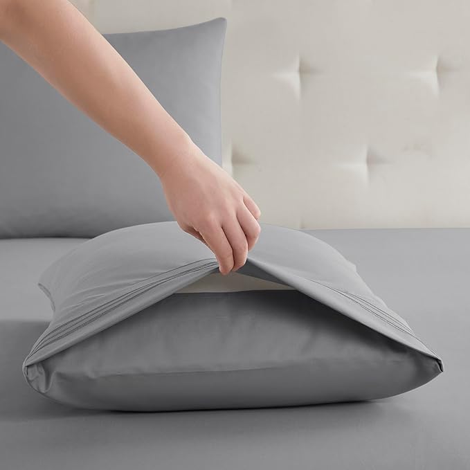 Clara Clark Bed Sheets, Premier 1800 Series Bed Sheet Set, Deep Pocket, Wrinkle, Fade, Stain Resistant, Luxury Soft Bedding Sheets & Pillowcases, California King, Frost Grey