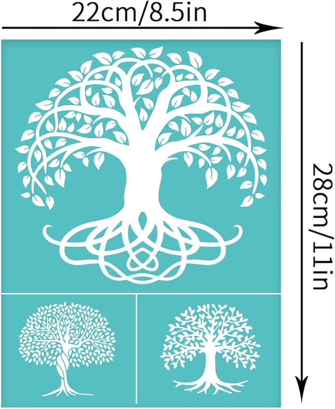 OLYCRAFT 2pcs 8.6x11 inch Tree of Life Silk Screen Printing Stencils Self-Adhesive Silk Screen Stencils Tree Screen Printing Stencils Reusable Mesh Transfers for Painting on Wood T-Shirts Bags