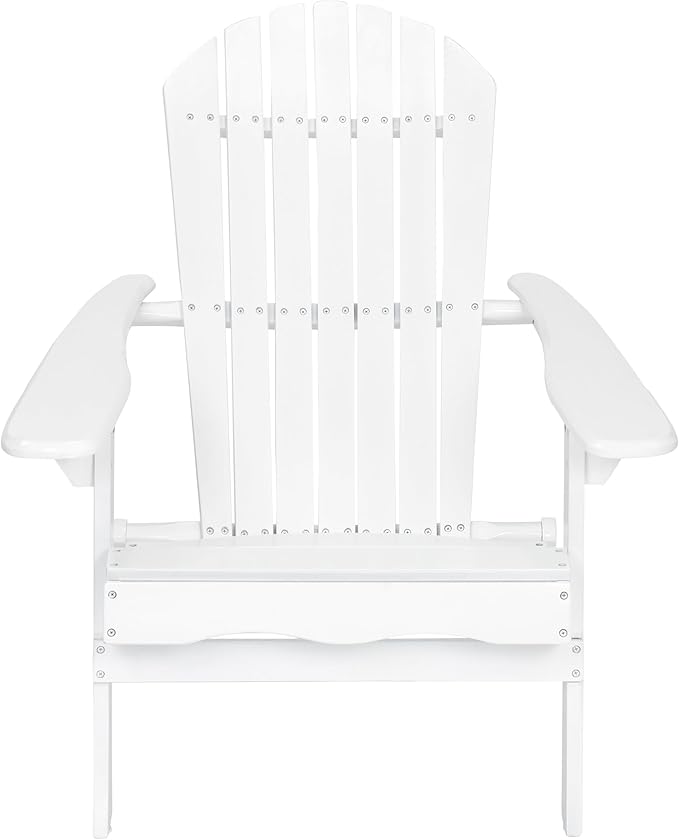 Merax Folding Adjustable Acacia Wood Adirondack Chairs, Water Proof Outdoor Wooden Fire Pit Lounge Reclining Chair for Yard, Garden, Patio, White