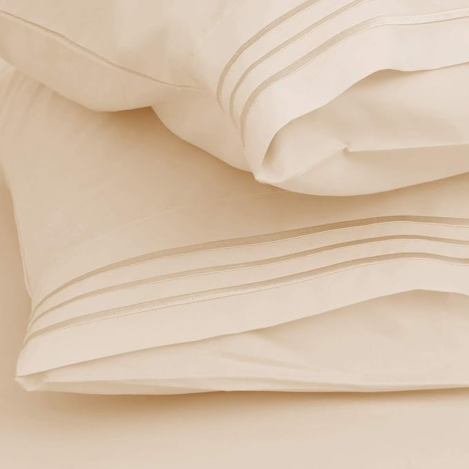 Clara Clark Bed Sheets, Premier 1800 Series 4 Piece Bed Sheet Set, Deep Pocket, Wrinkle, Fade, Stain Resistant, Luxury Soft Bedding Sheets & Pillowcases, Twin, Beige Cream