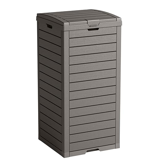 31 Gallon Outdoor Trash Can, Waterproof Trash Can Cabinet for Outside, Resin Garbage Bin with Lid and Drip Tray for Easy Cleaning for Patios, Kitchens, and Outdoor Entertaining（Light Gray）