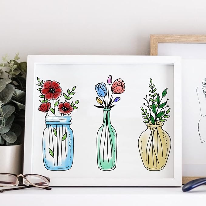 OLYCRAFT 2Pcs 3 Style Vases Self-Adhesive Silk Screen Printing Stencil Flower Vases Silk Screen Stencil Reusable Mesh Stencils Transfer for DIY T-Shirt Fabric Painting 7.7x5.5 Inch