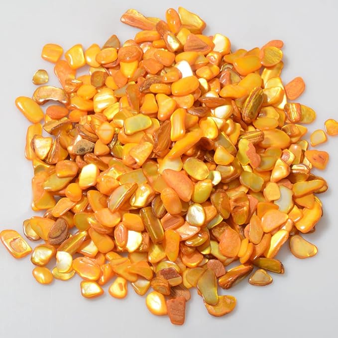 QICQDRAM Crushed Shells for Crafts About 1LB (405g/14.28oz) Small Natural Crushed Shells Bulk for Crafts DIY Beaching Wedding Decoration Vase Fillers (Golden Yellow)