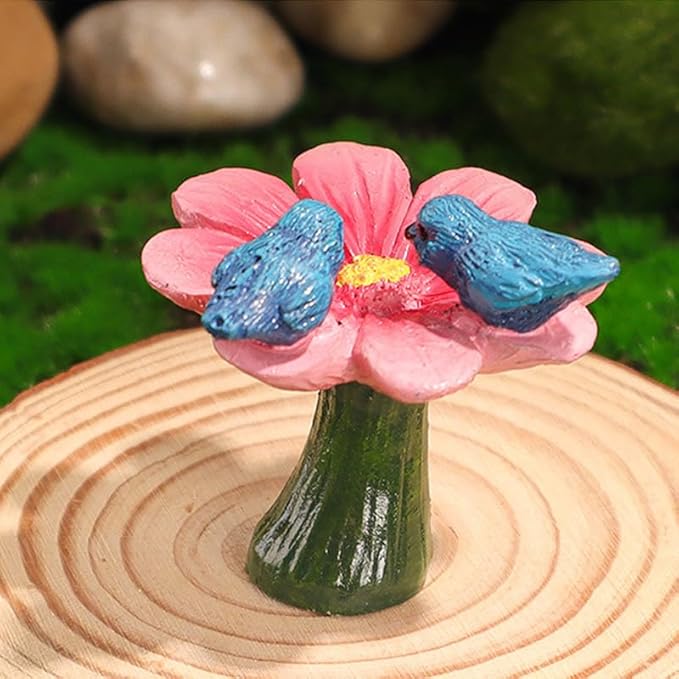 2Pcs Welcome Sign Fairy Garden Decor and Cute Flower Shaped Sculpture Statue Fairy Garden Decor House Miniature Garden Sculpture Statues Accessories