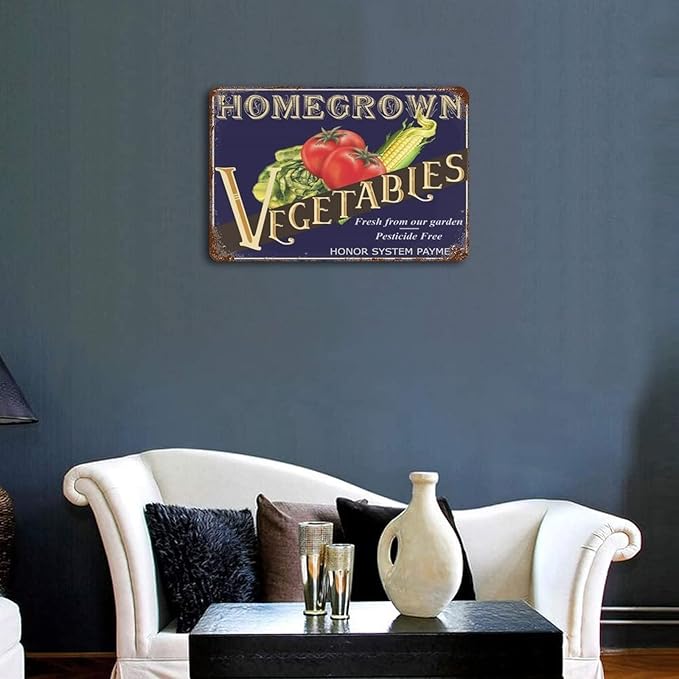 Vegetable Tomato Corn Metal Retro Vintage Tin Sign for Outdoor Patio Garden and Home Bar Club Wall Decor Sign Metal Sign Vintage Homemade Vegetable Pesticide Free Kitchen Sign 12x8 inhces