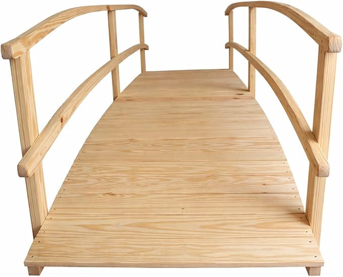 12 FT NATURAL Amish Made Garden Bridge with DOUBLE RAILS for Walkway, Backyard Pond & Landscaping, Outdoor Wooden Footbridge for Koi Pond, Japanese Style Decorative Bridge, Made in USA