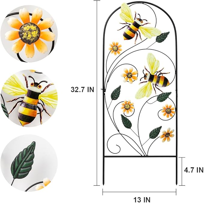 Garden Decor for Outside, YEAHOME 33 Inch Decorative Garden Stakes with Flowers Bees, Metal Spring Garden Decorations Yard Art for Outdoor Patio Yard Lawn Backyard