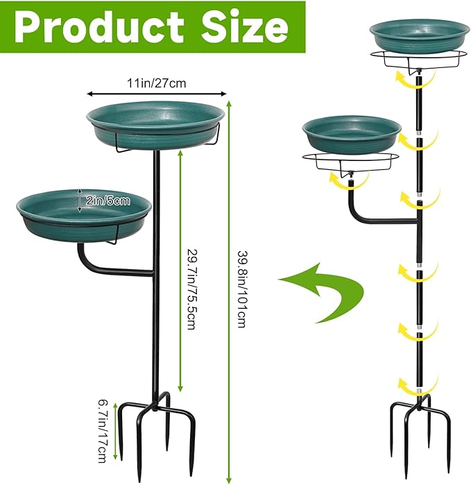 Freestanding Birdbaths Bowl Outdoor, Standing Garden Bird Bath Bird Feeder Bowl, Detachable Decoration Spa Birdfeeder for Garden Patio Yard Lawn (Green 2)