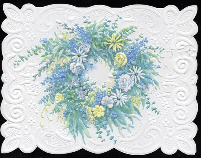 Poster Foundry Set of 3 - Blue Wreath Boxed Note Cards by Carol Wilson. 10 embossed 4x5 Die-Cut Notecards and Matching Envelopes in Decorative Gift Box with Magnetic Flap. NCP3000