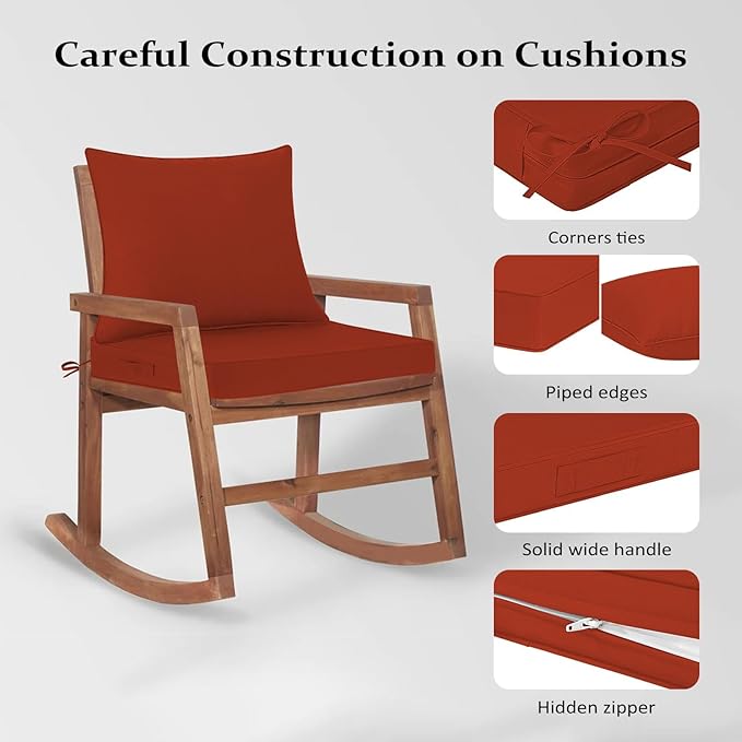 Cozyide Outdoor Chair Cushions 24x24, Washable Patio Furniture Cushions with Removable Cover, Waterproof Outdoor Deep Seat Cushion Set with Non-Slip Ties and Handle, Brick Red