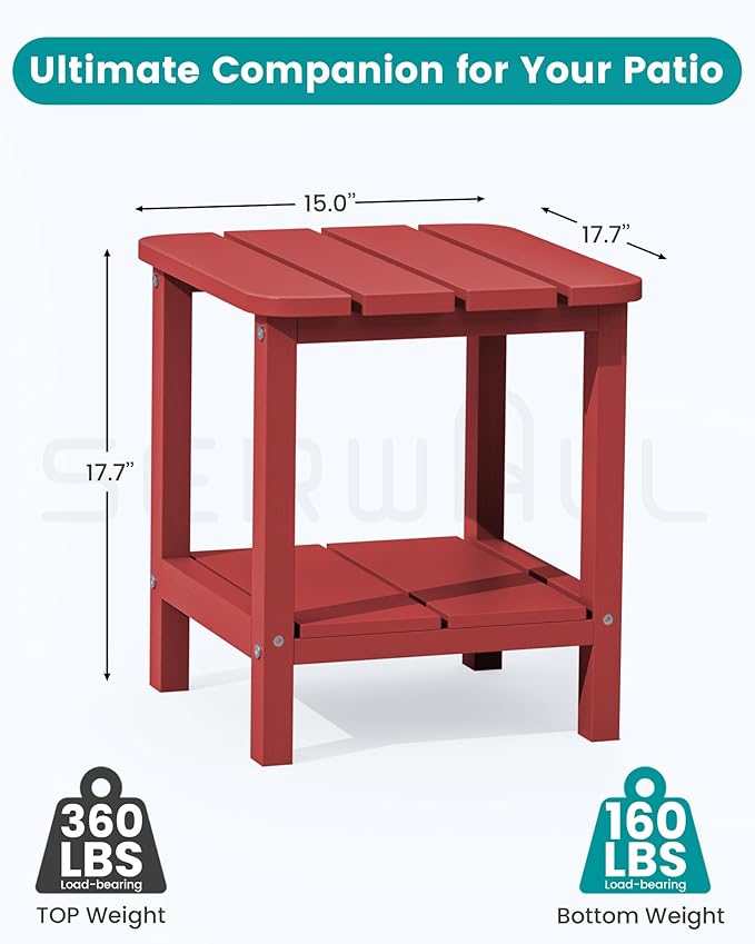 SERWALL Double Adirondack Side Table End Table- Red