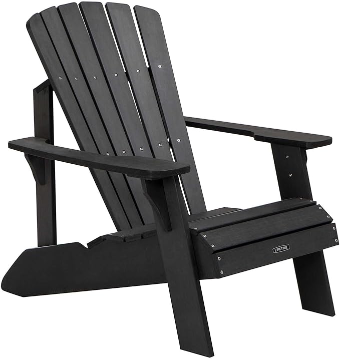 LIFETIME Adirondack Chair, Weather-Resistant Polystyrene, UV Protected, Classic Outdoor Design, Black