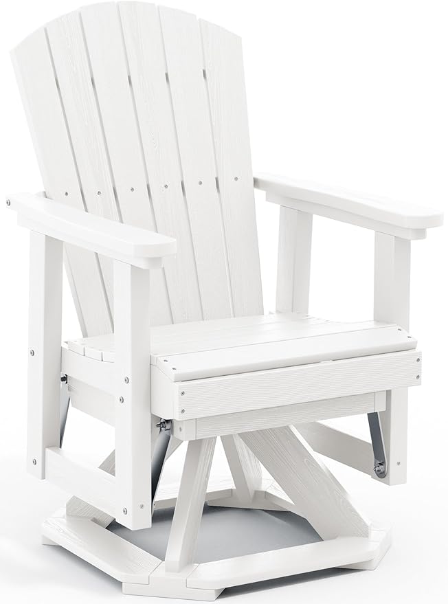 SERWALL Adirondack Swivel Glider Chair, HDPE Glider for Outdoor, All-Weather Glider Chair for Porch, Balcony, Light White