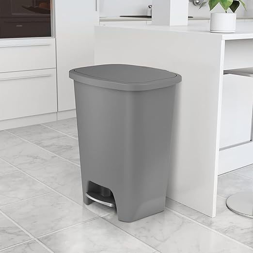 Glad Kitchen Trash Can | Large Plastic Waste Bin with Odor Protection of Lid | Hands Free with Step On Foot Pedal and Garbage Bag Rings, 20 Gallon, Grey