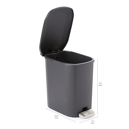 Amazon Basics Compact Plastic Bathroom Trash Can with Soft-Close Lid,Hands-Free Foot Pedal,Removable Inner Bucket,6 Liters,Black,(Pack of 6)