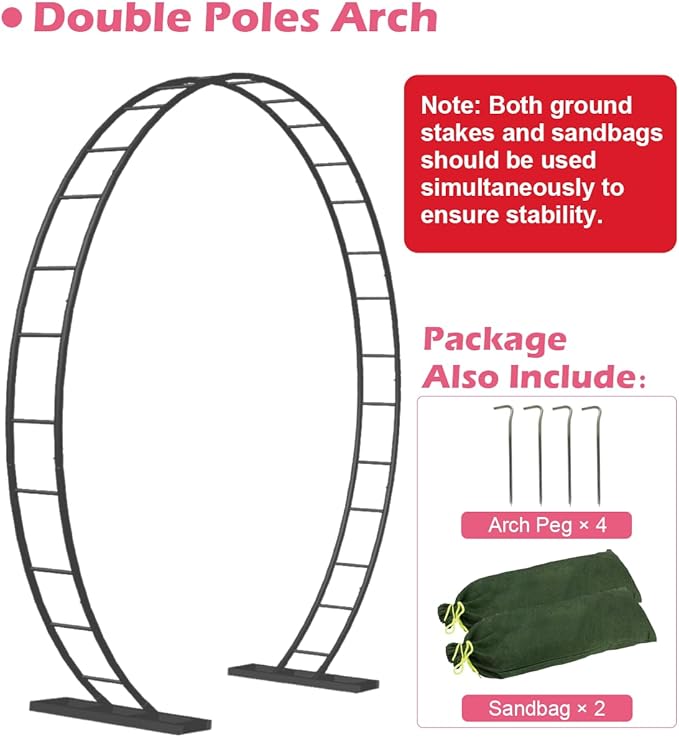 Queension Extra Large Wedding Arch for Ceremony 8.5Ft Wide 7.4Ft High, Metal Balloon Arches Backdrop Stand with Base for Party Supplies, Outdoor Garden Trellis for Climbing Plant, Round Frame, Black