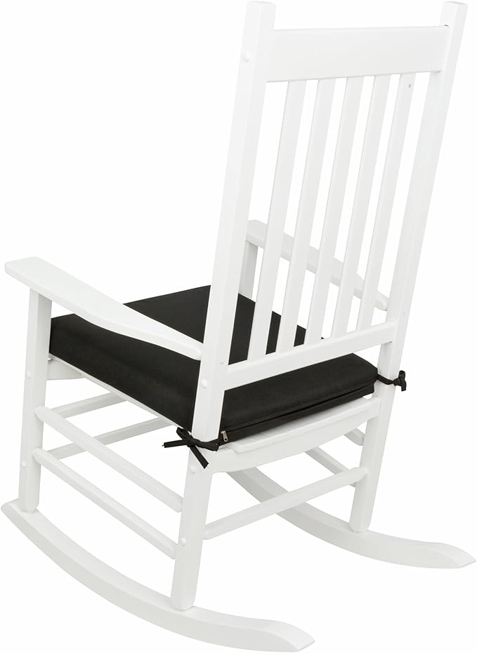 Shine Company Weather-Resistant Outdoor Rocking Chair Seat Cushion, 22"x20", Performance Fabric with Foam Core, Removable Cover with Ties, Black