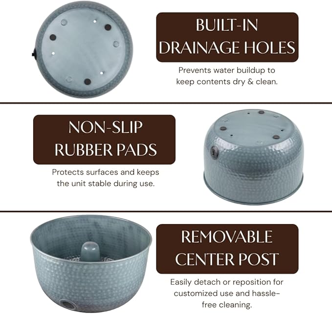 Monarch Abode Garden Hose Holder with Lid – Decorative Water Hose Holders for Outside, Hand Hammered Metal Patina Pot with Drainage, 100ft Waterhose Holder for Outside, Garden Storage Caddy