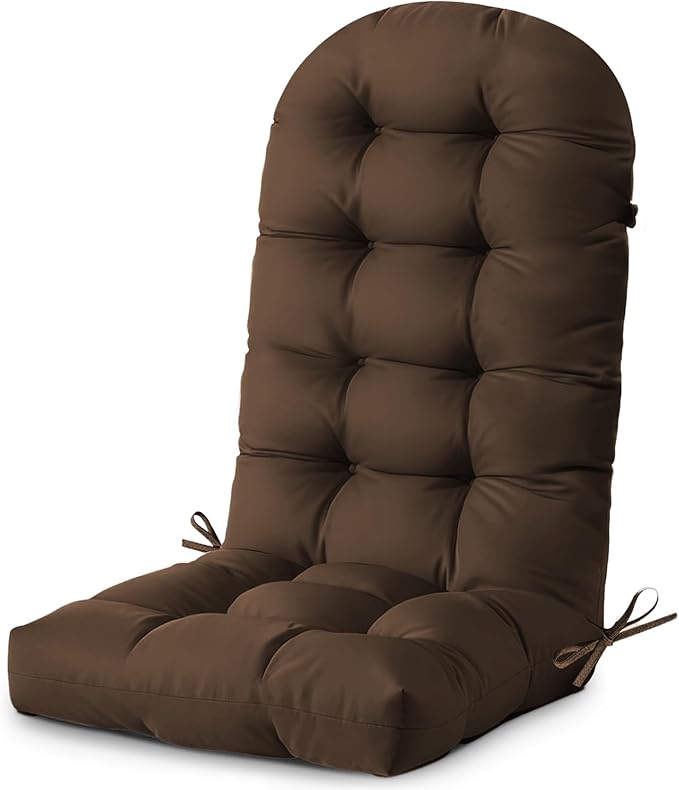 Outdoor/Indoor Adirondack Chair Cushion, Waterproof Outdoor Rocking Chair Cushion with Ties, Tufted Replacement Seat Cushions for Outdoor Furniture, Brown