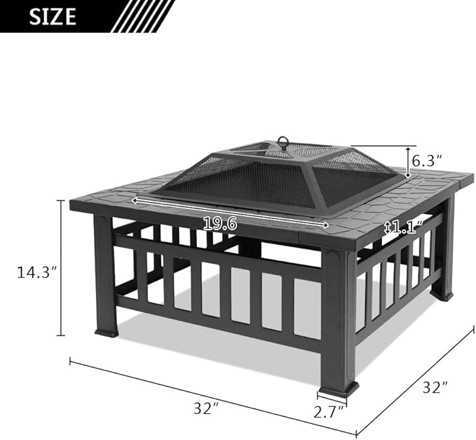 VINGLI 32in Wood Fire Pit with Mesh Lid and Fire Poker, Portable Outdoor Fireplace Burning FirePit for Chrismas Backyard Patio Outside Picnic BBQ Party