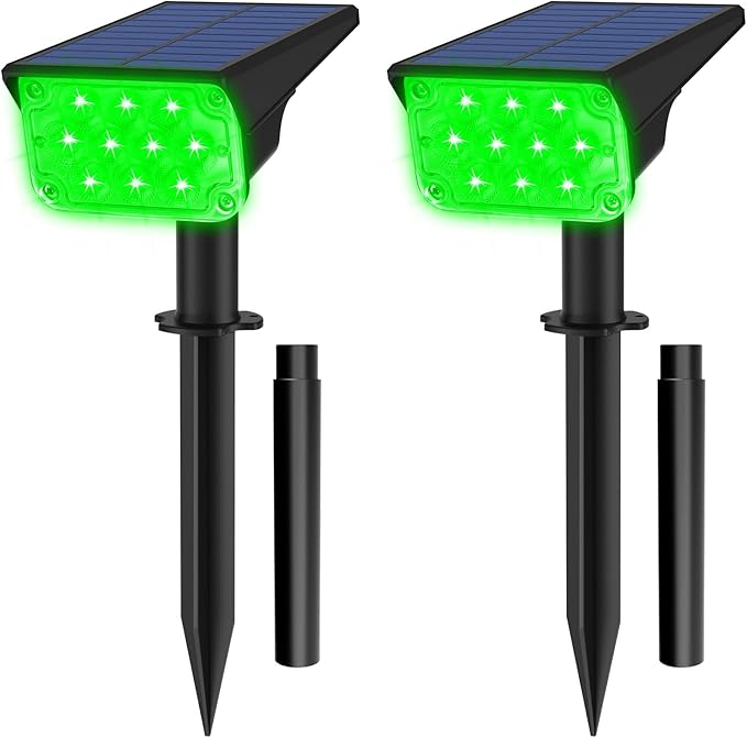 T-SUNUS Christmas Green Solar Spot Lights Outdoor, Landscape Spotlights 2 Modes Dusk to Dawn Waterproof IP65 for Accent Uplighting Tree St. Patrick's Day Yard Statue Graveyard Driveway Flag Halloween