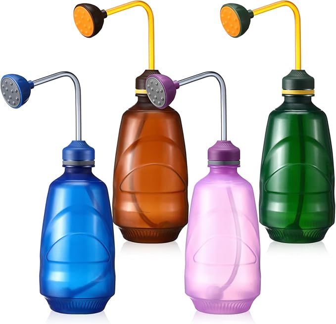 4 Pcs Small Watering Can for Seedlings Indoor Plant Flower Watering Pot 0.45L Succulent Squeeze Sprinkling Bottle for House Bonsai Spray(Brown, Pink, Green, Blue)