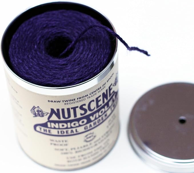 NUTSCENE Iconic Tin (Tin ‘O’ Twine) with Their Heritage Scottish Jute Twine and Hole in Top for Easy Dispensing. 14+ Colors to Choose from. 164 Yards. (Indigo Violet (Purple))
