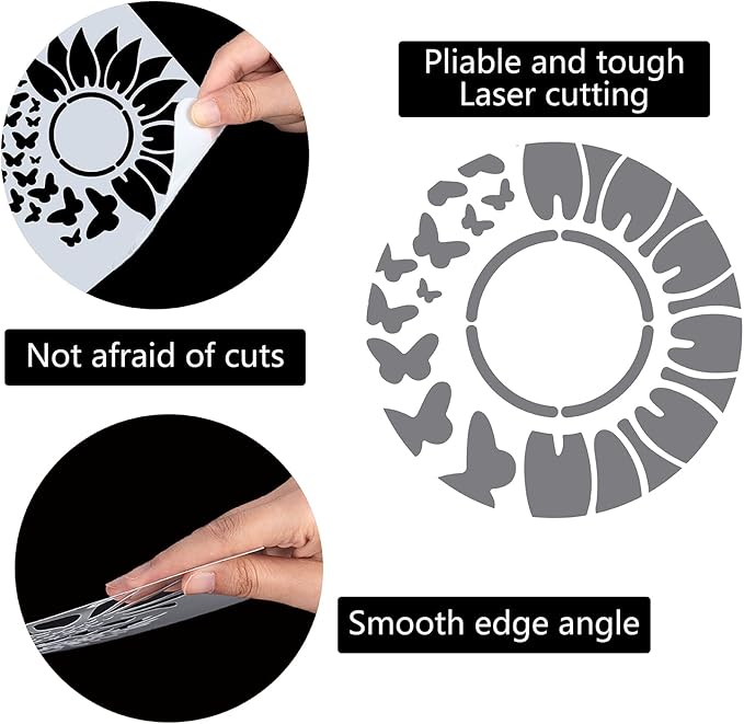 GORGECRAFT 12"X12"Sunflower Butterfly Stencil Flower Templates Sun Petals Reusable Templates Plastic Drawing Painting Stencils Template for Painting on Card Wall Fabric Canvas Crafts DIY Home Decor
