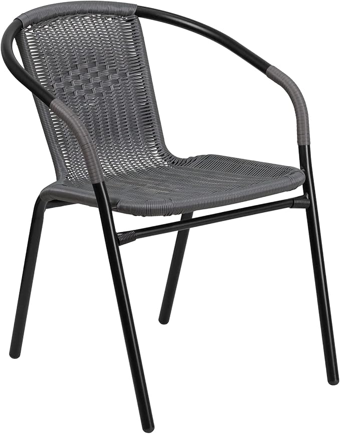 Flash Furniture 5-Piece 28" Square Indoor/Outdoor Patio Table and Chairs Set, Glass Metal Bistro Table and 4 Stacking Rattan Chairs, Gray