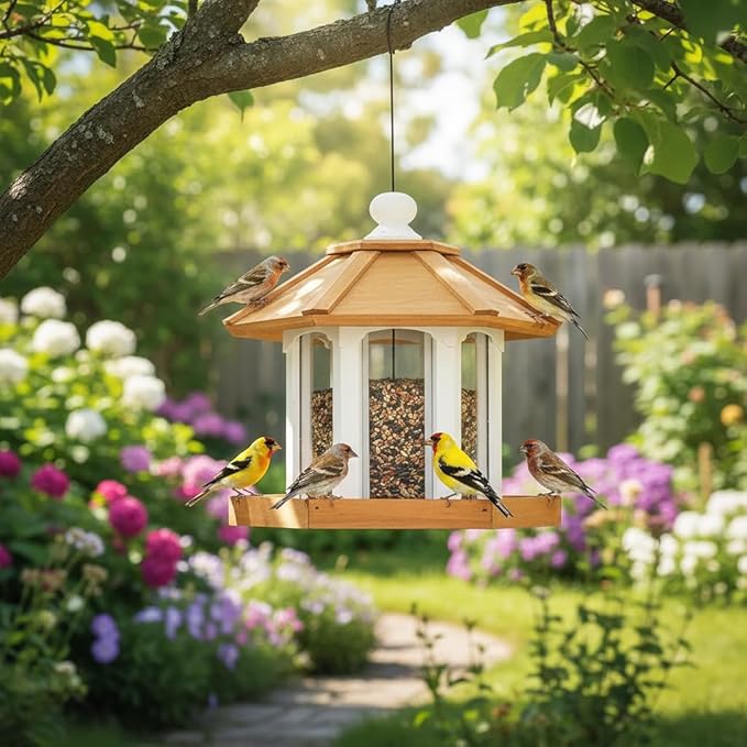 2026 Large Gazebo Bird Feeders for Outside Clearance - Bird Feeder Kit for Adults to Build- Hanging Birdfeeder for Outdoor-Rust Proof Mesh-Cedar Wood Longtime Lasting-(6 Lbs Capacity)